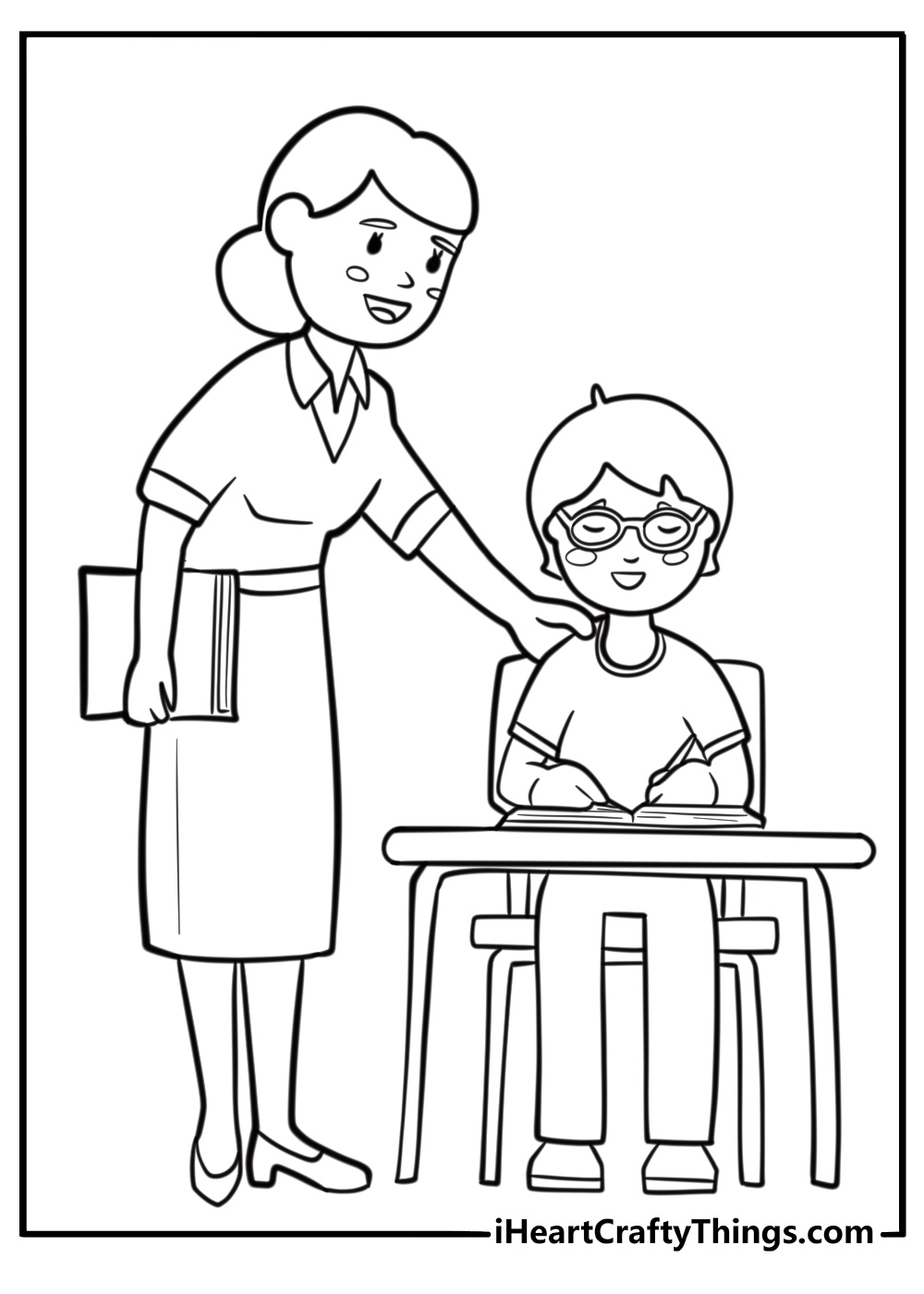 Teacher helping a student with homework detailed coloring sheet