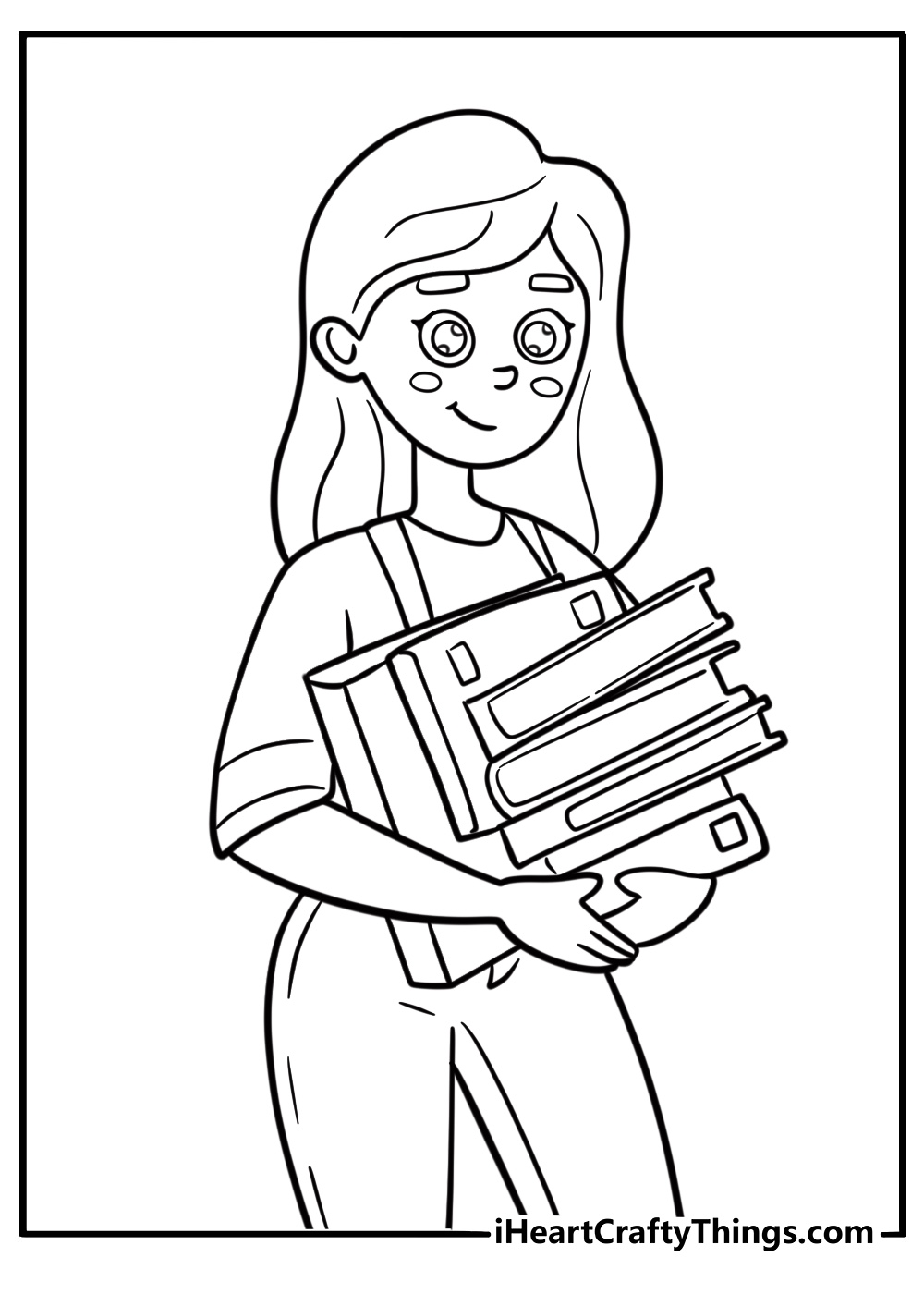 Teacher with a stack of books fun printable coloring sheet