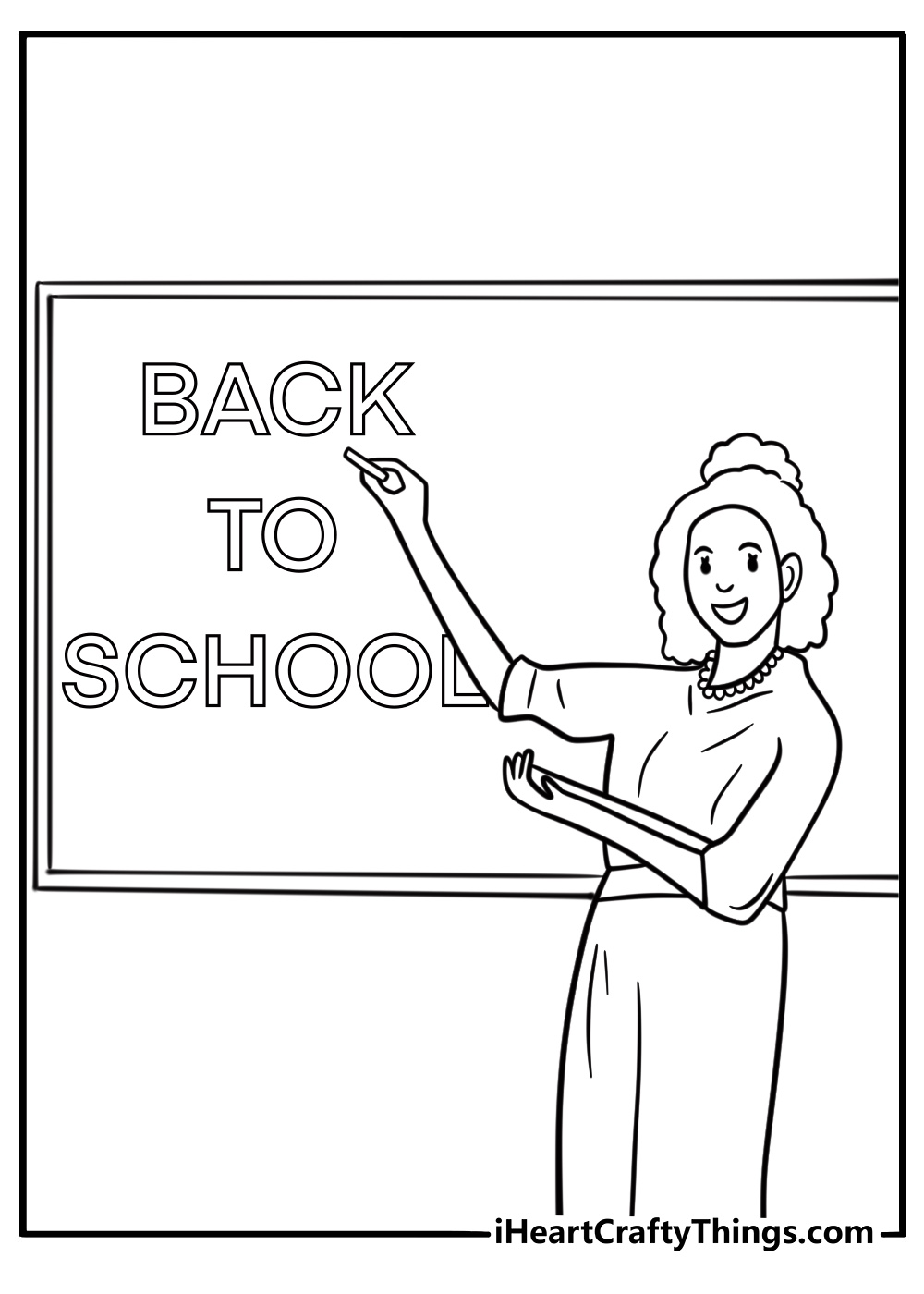 Teacher writing a welcome message on the board coloring page