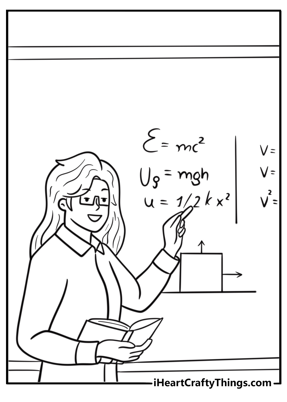 Teacher writing math problems on the board coloring page