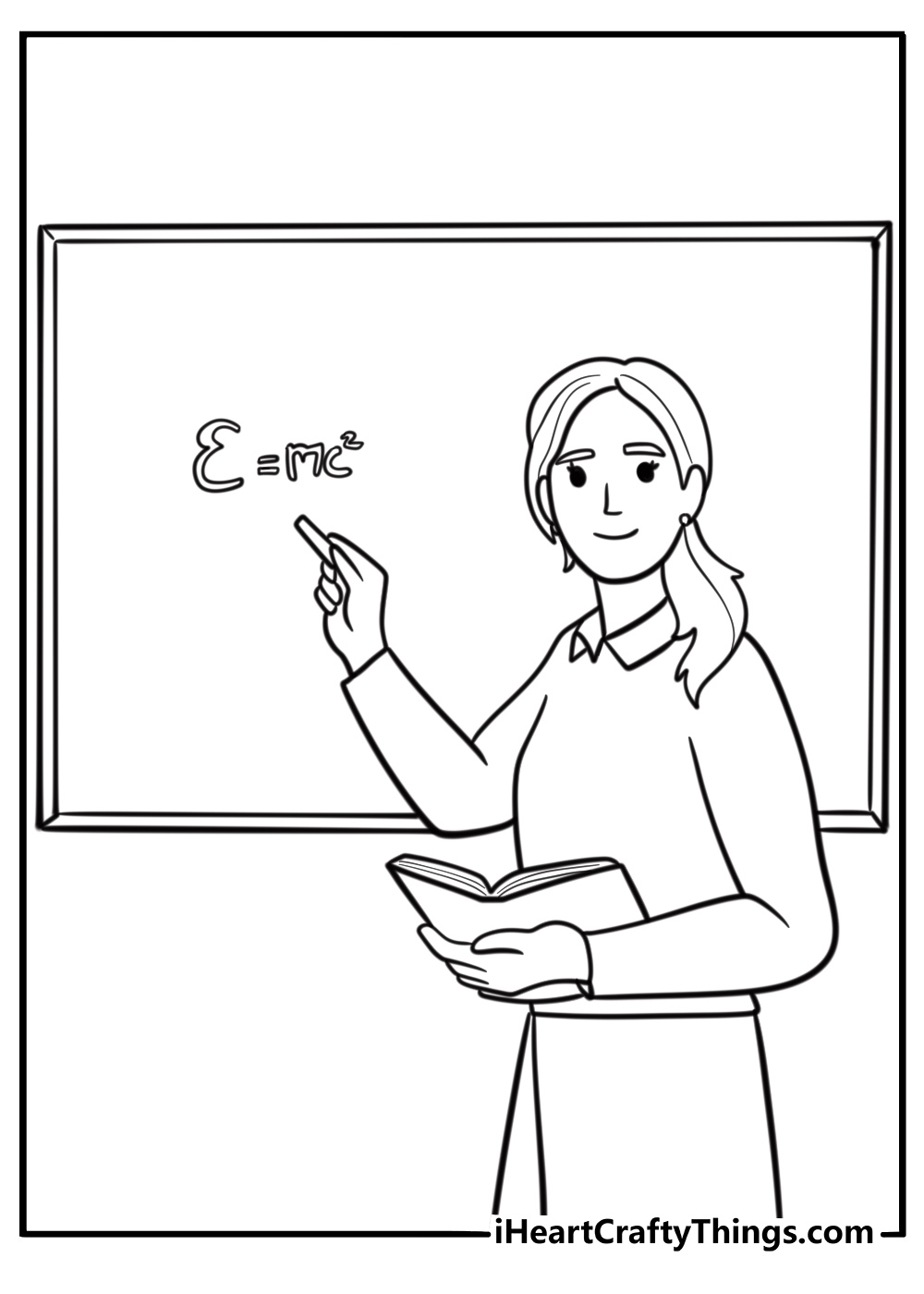 Teacher writing on a whiteboard fun printable coloring sheet