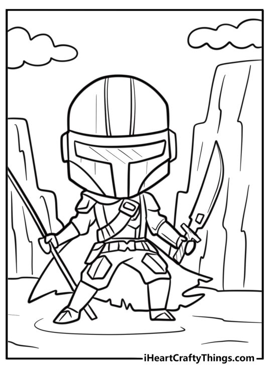 The mandalorian fighting with a vibroblade detailed sheet