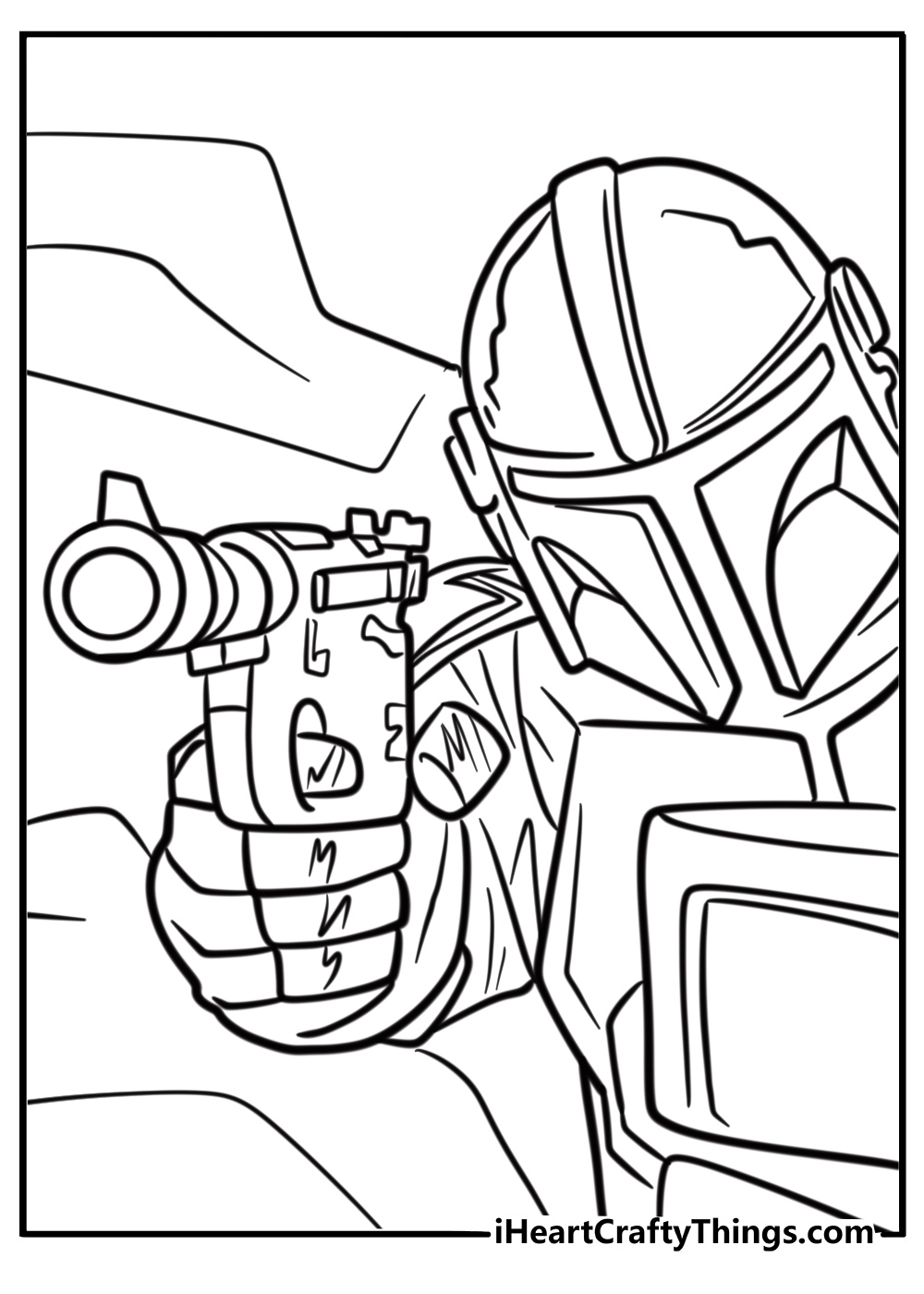 The mandalorian holding his blaster free coloring page