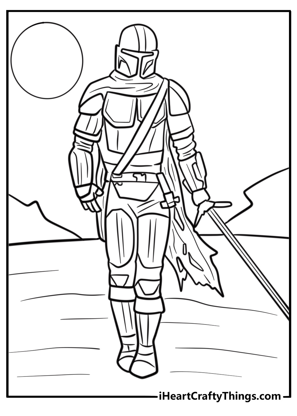 The mandalorian on a desert planet printable coloring sheet