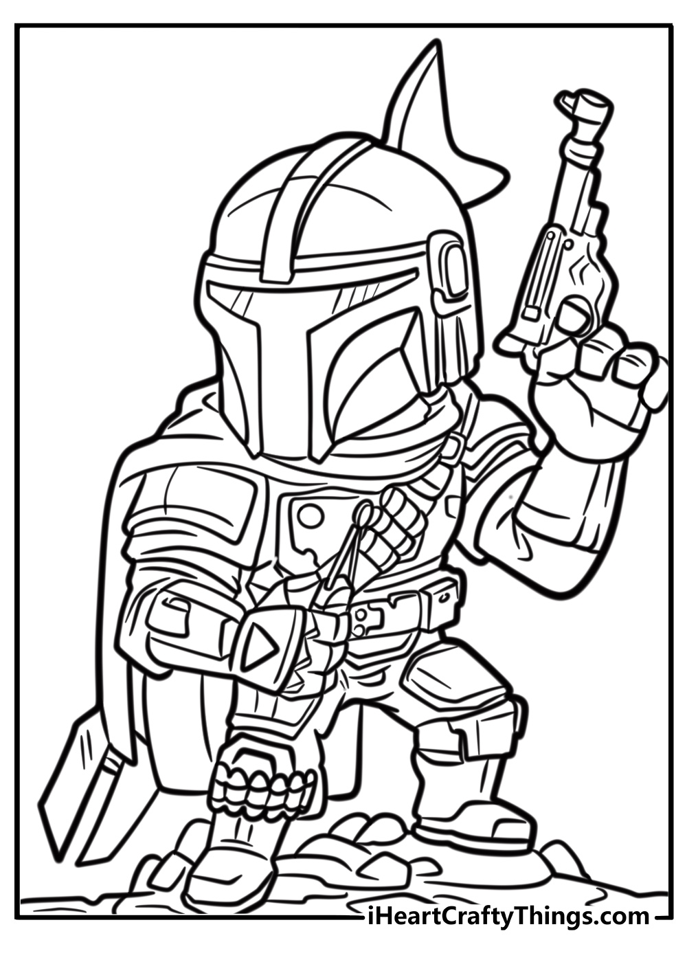 The mandalorian tracking a bounty in the wild printable coloring sheet