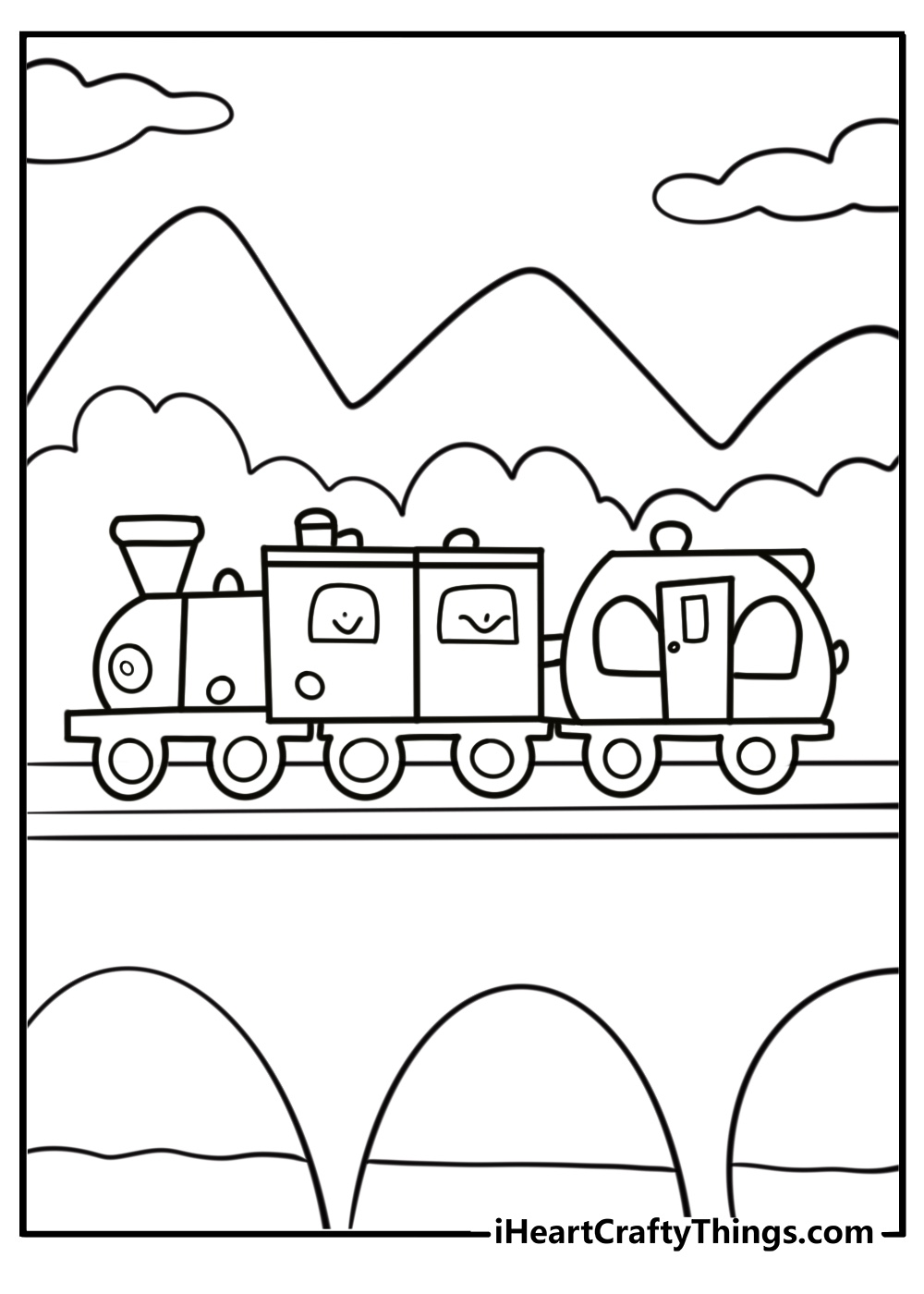 Toy train with colorful cars fun printable coloring sheet