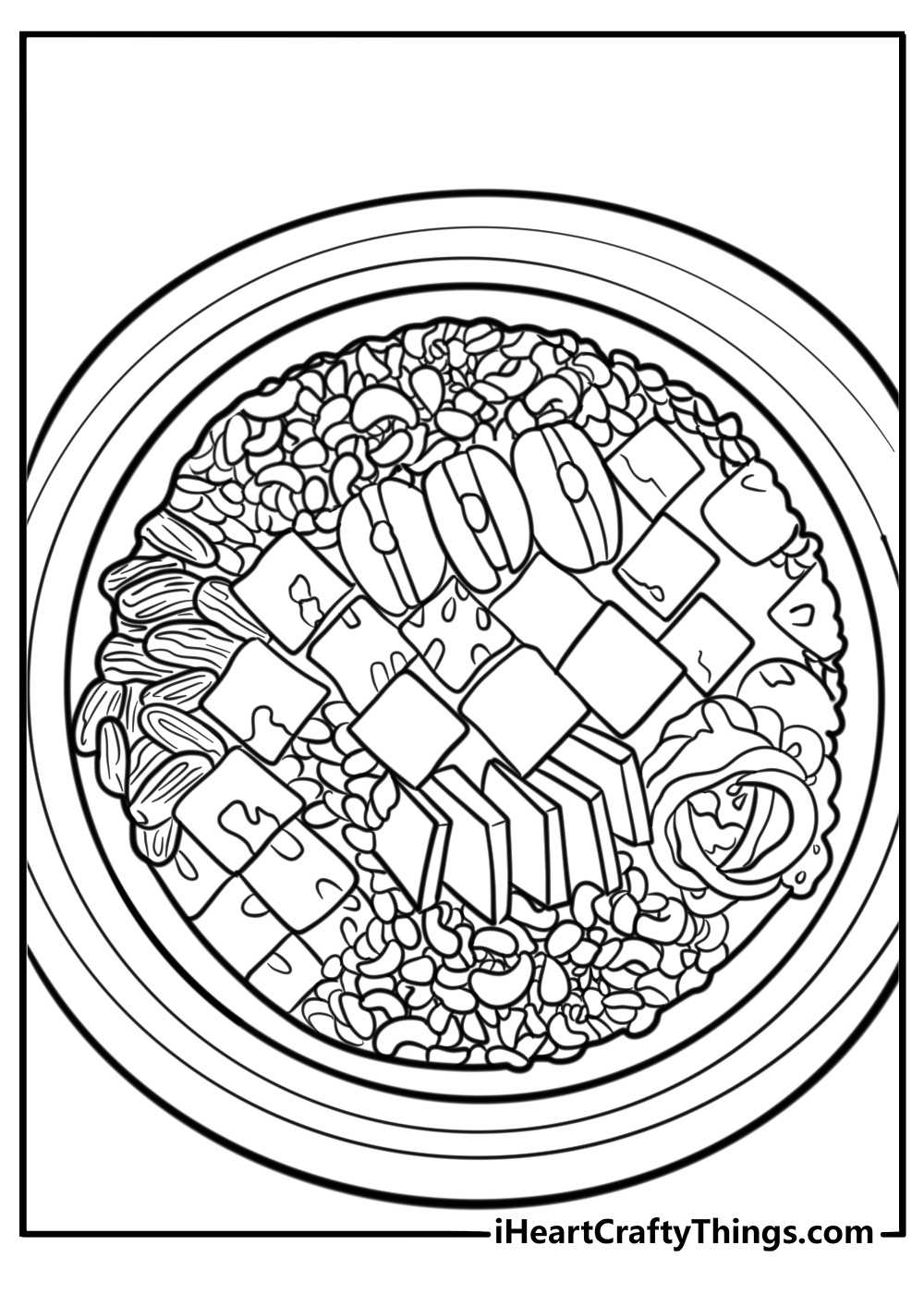 Traditional sweets for eid on a decorated tray detailed coloring sheet