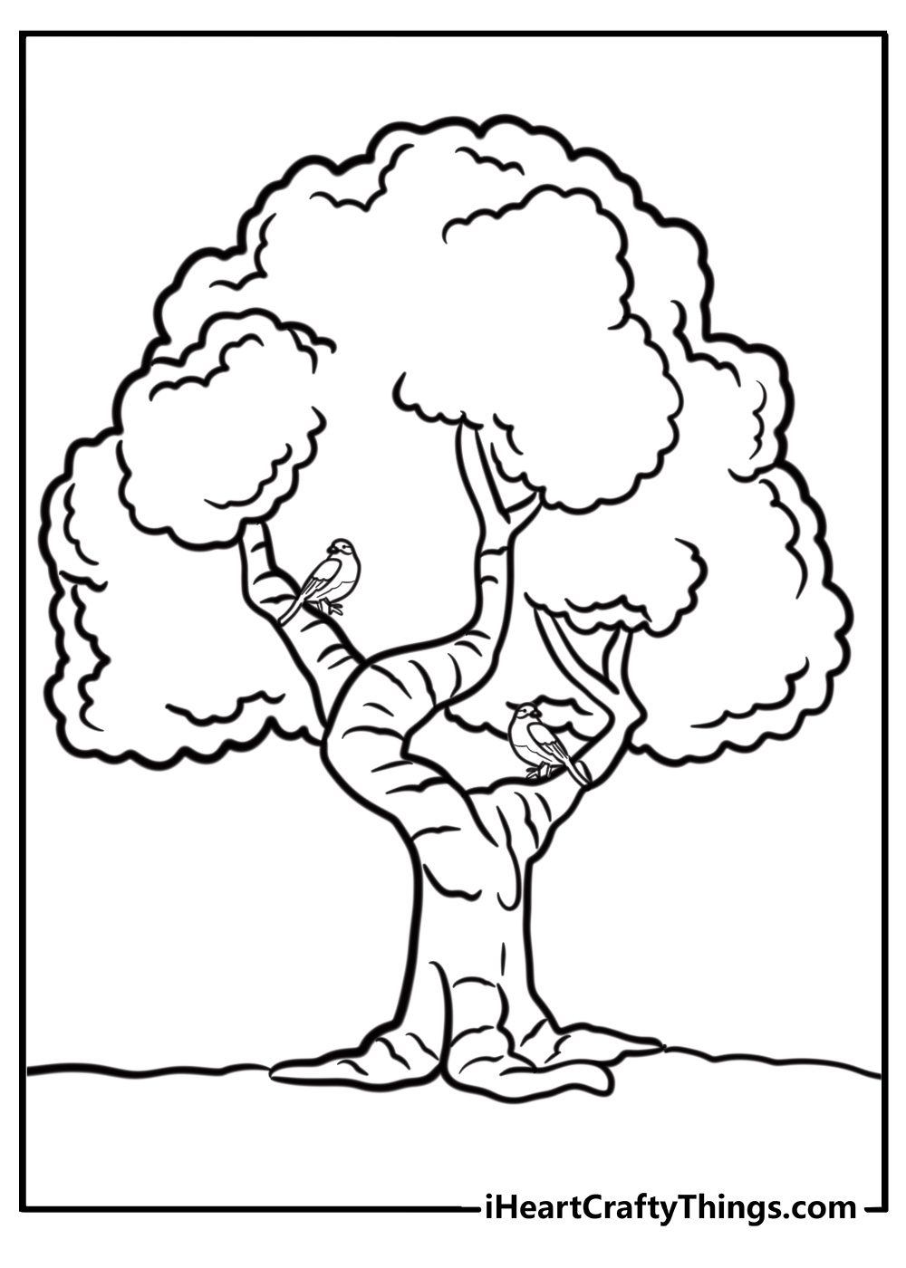 Tree with a bird perched on a branch coloring page