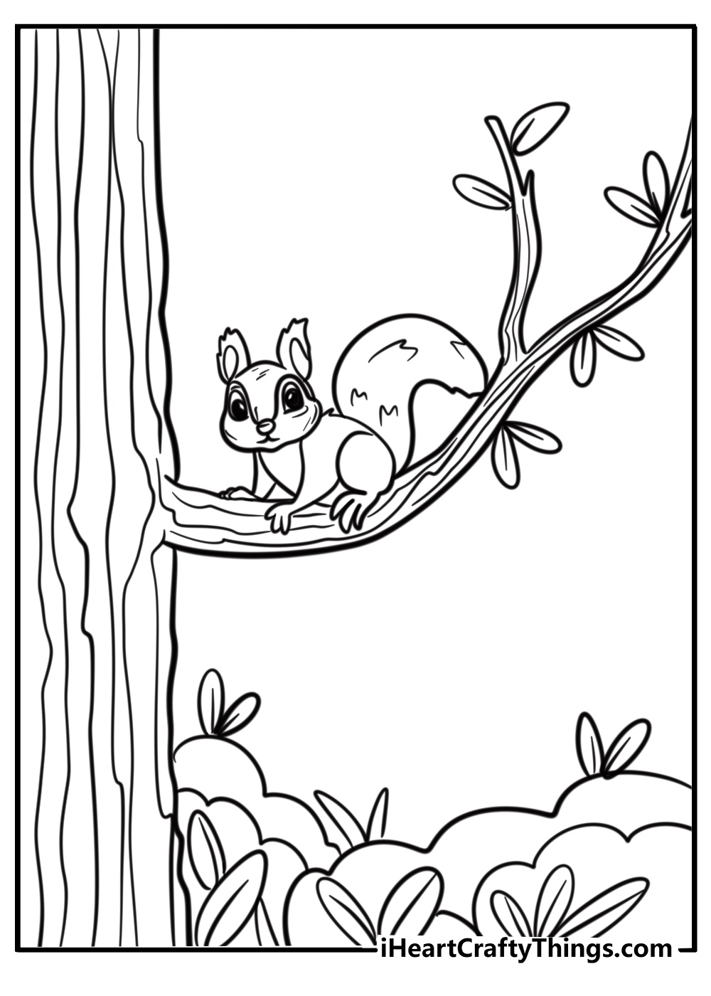 Tree with a squirrel sitting on a branch printable sheet