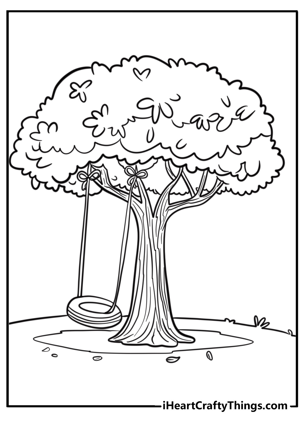 Tree with a swing hanging from a branch coloring sheet