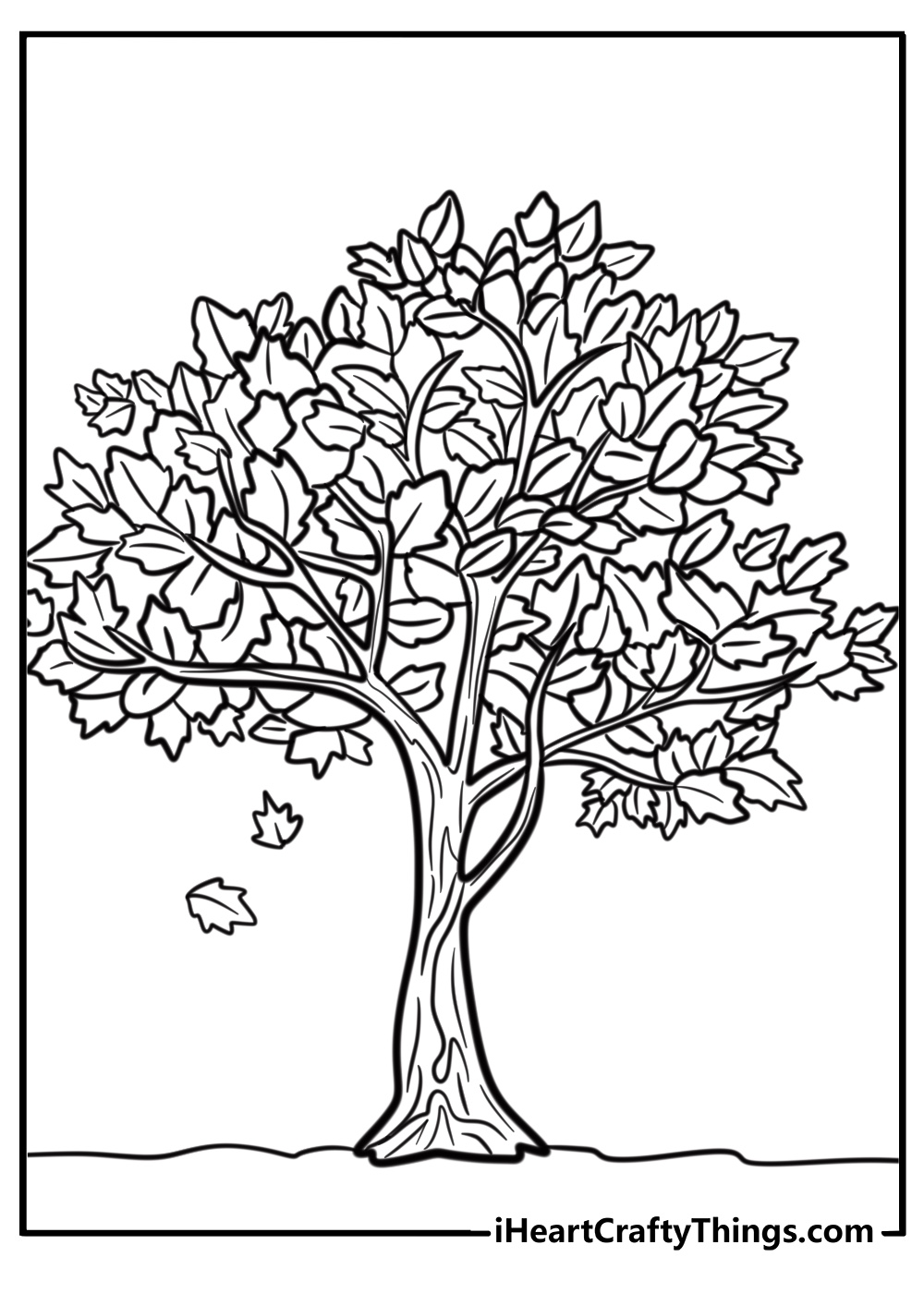 Tree with colorful autumn leaves detailed coloring sheet