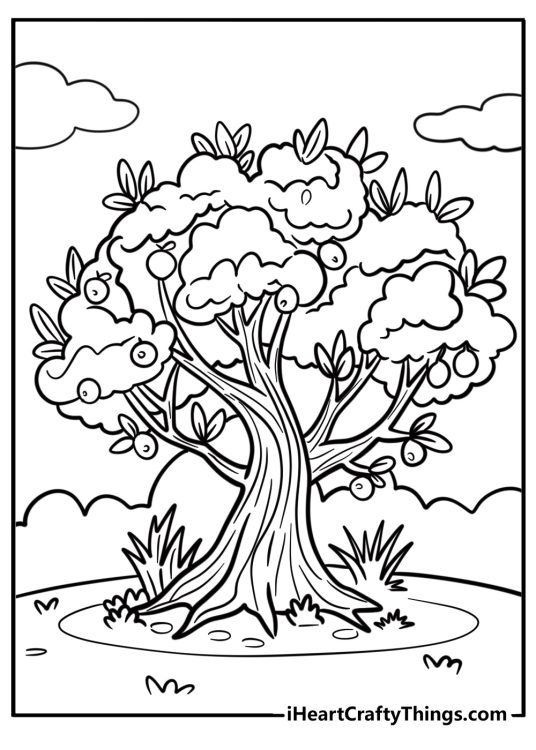 Tree with fruits growing on its branches printable sheet
