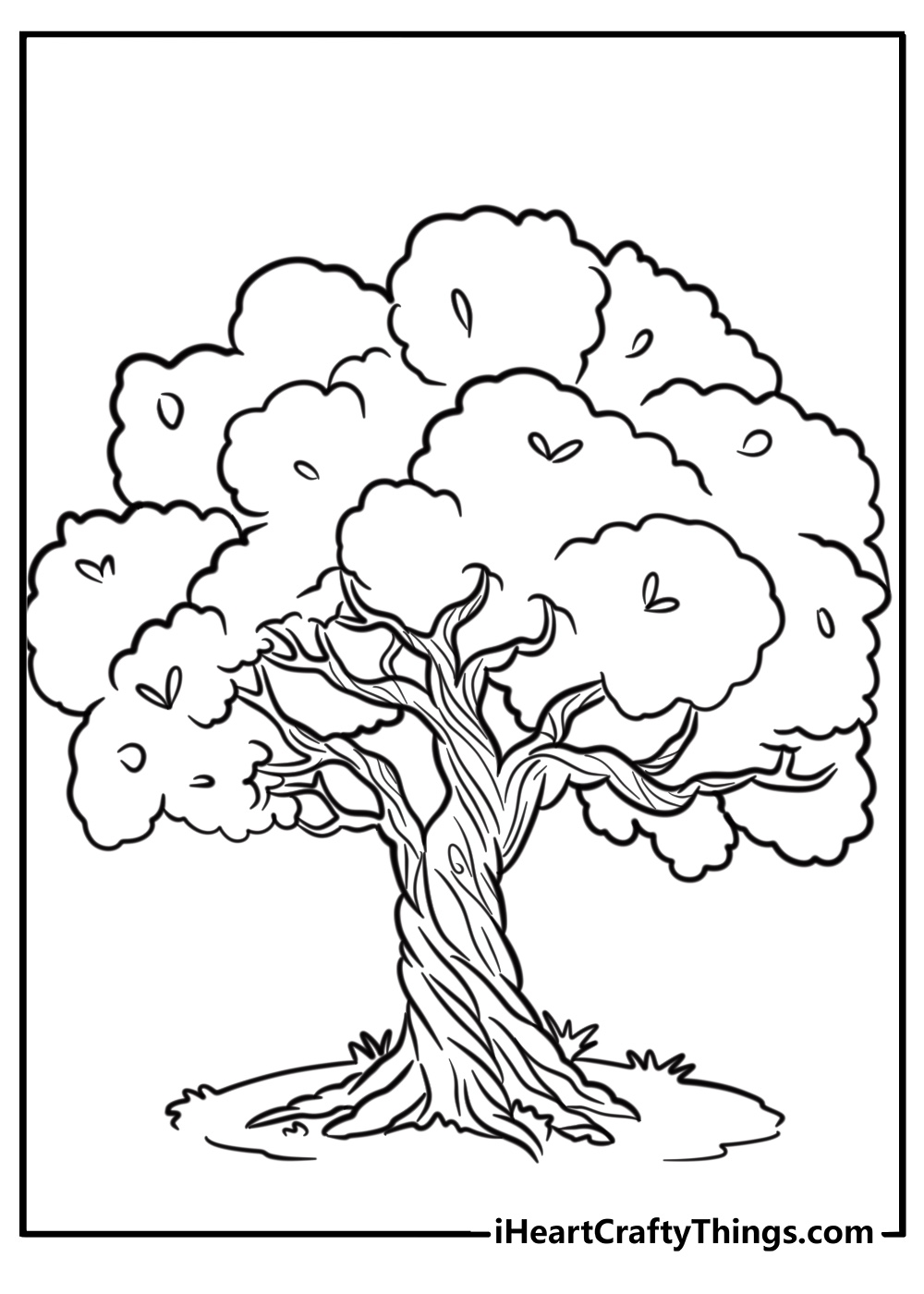 Tree with swirling branches and roots fun coloring sheet