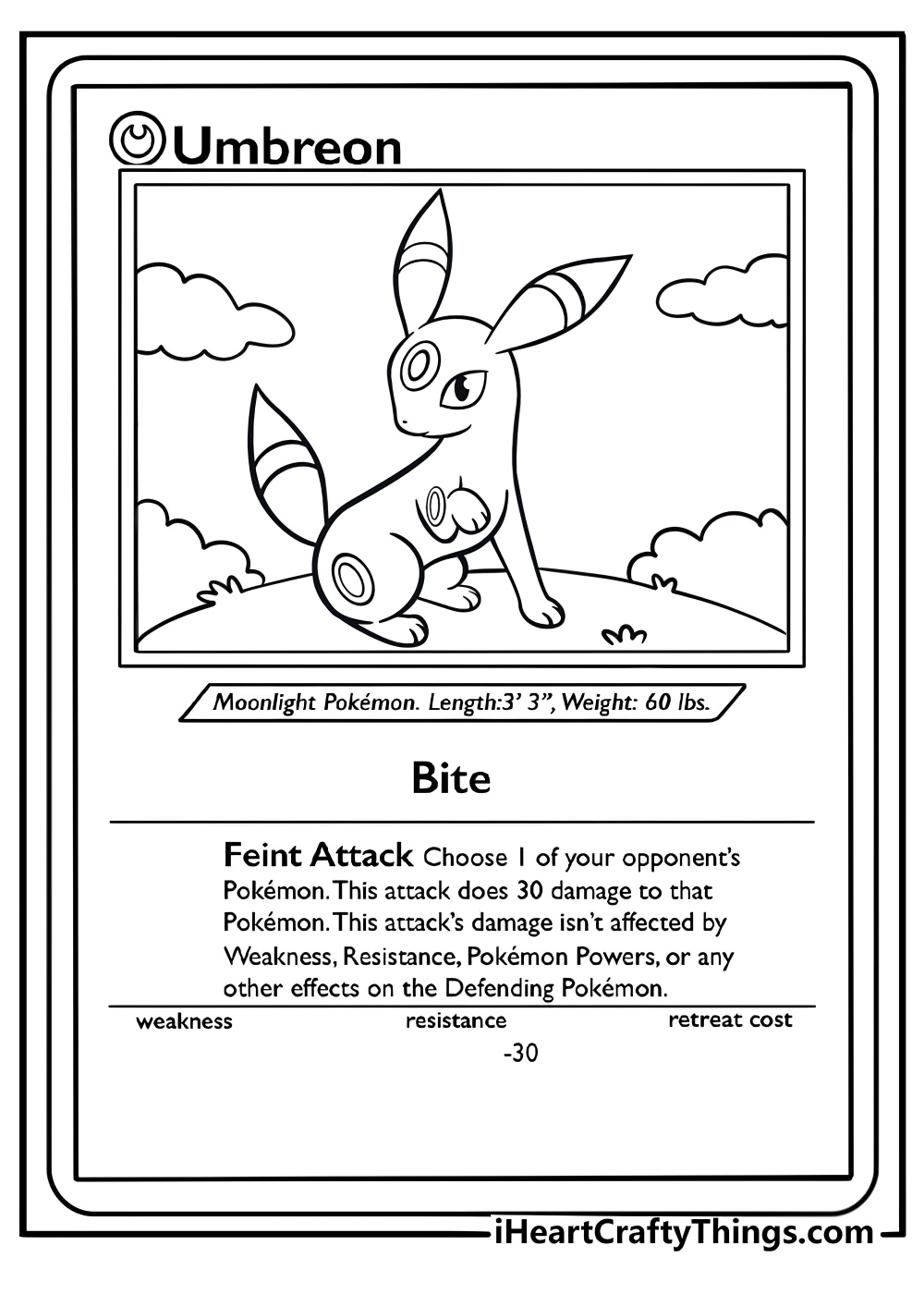 Umbreon pokemon card under a night sky printable coloring sheet