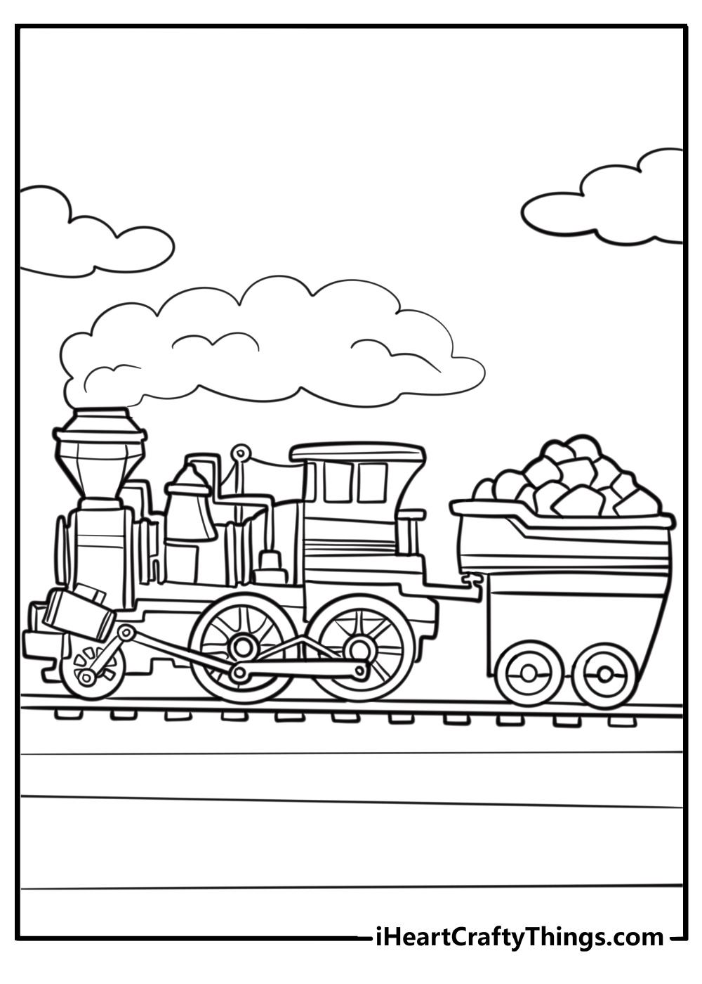 Vintage train with a coal car detailed coloring sheet