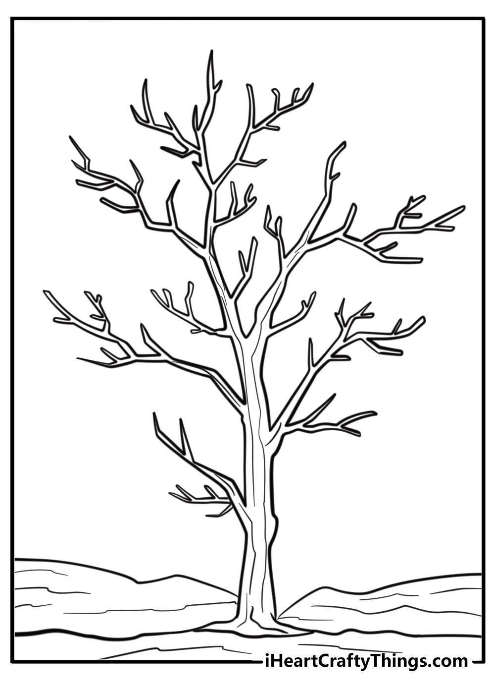 Winter tree with no leaves free coloring page pdf