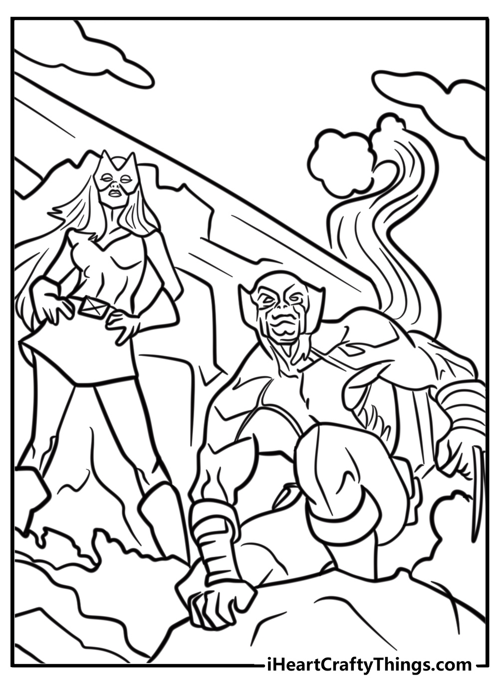 Wolverine and jean grey standing together detailed coloring sheet