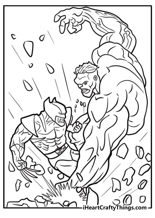 Wolverine battling the hulk in an epic showdown detailed coloring sheet