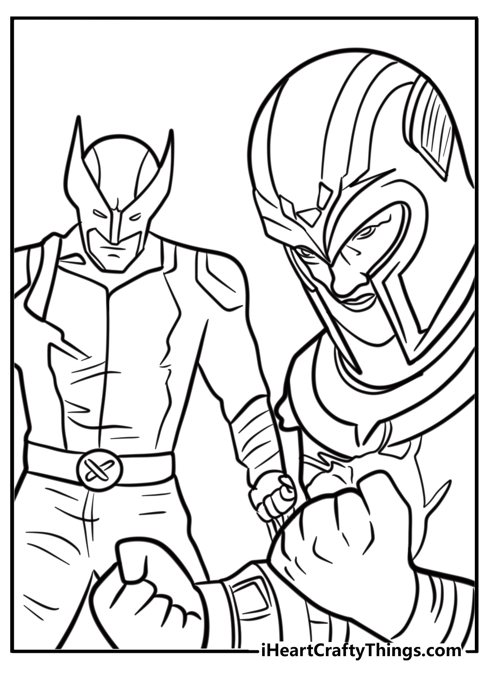 Wolverine facing magneto in battle fun coloring sheet