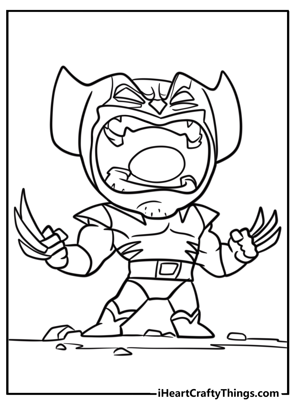 Wolverine roaring with claws raised free printable coloring page