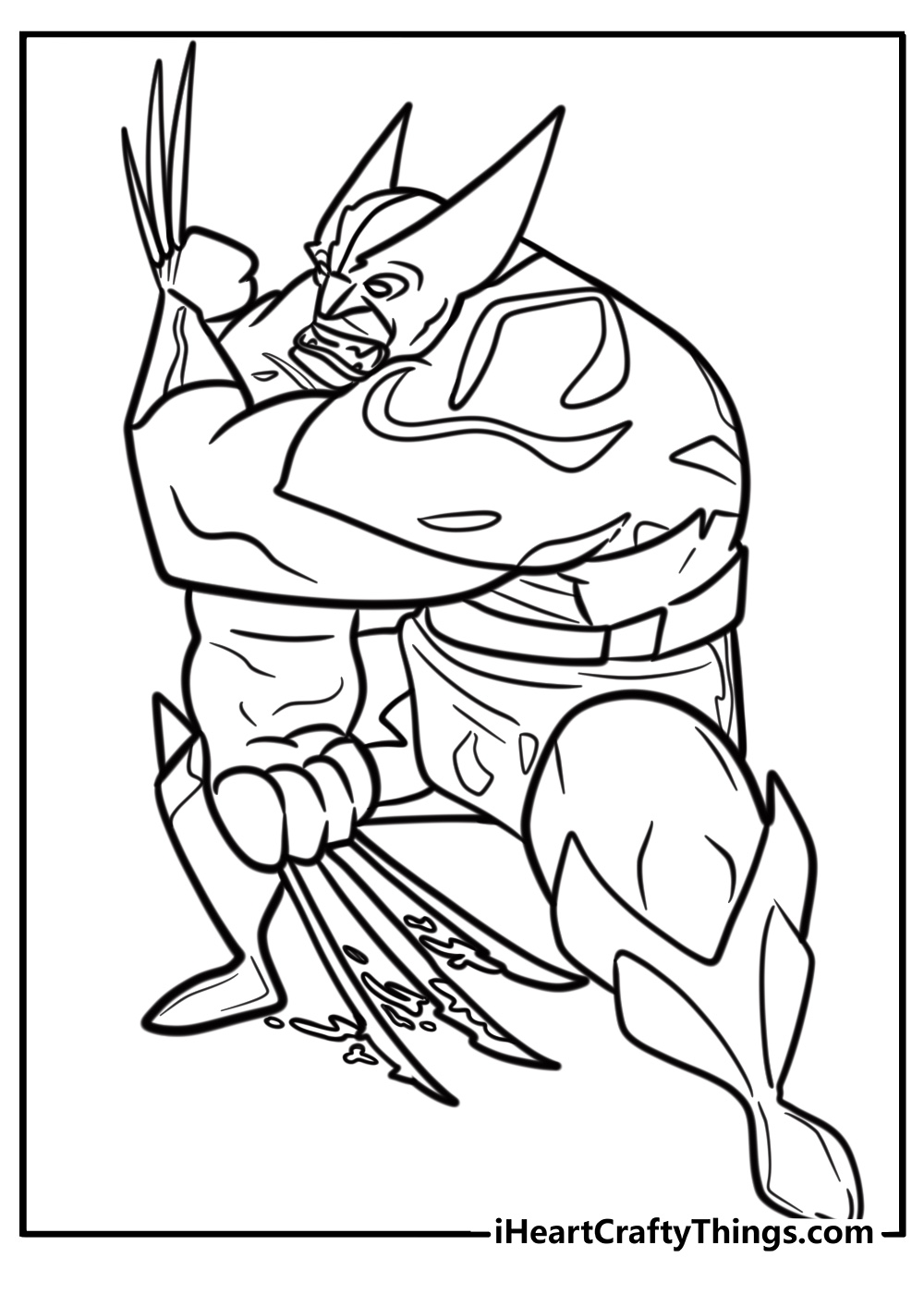 Wolverine slashing through enemies detailed coloring sheet