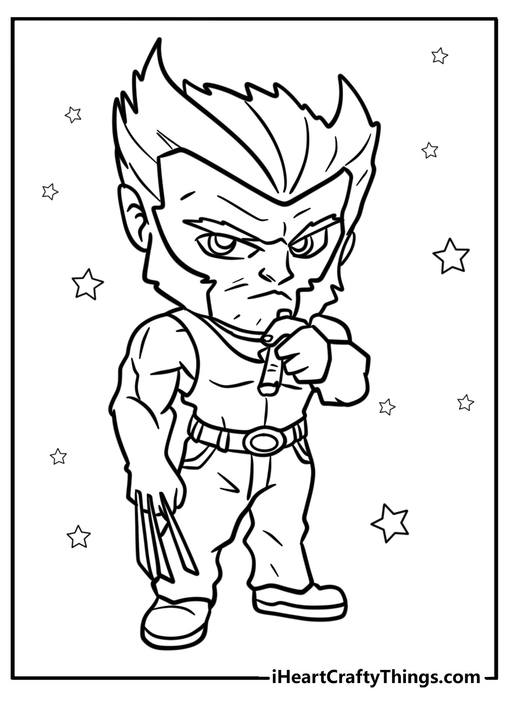 Wolverine with his iconic cigar in a gritty scene free coloring page pdf