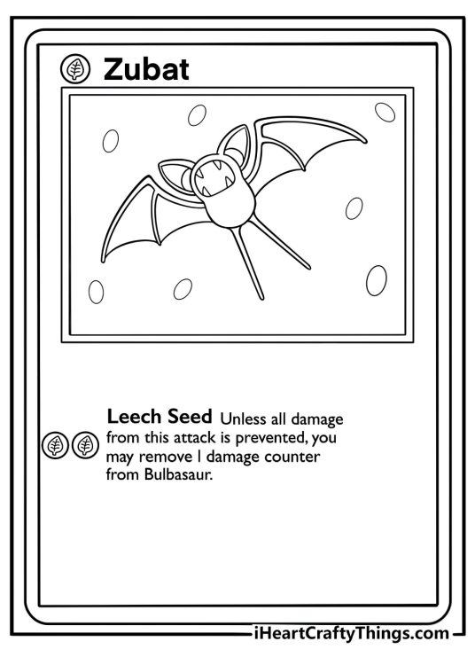 Zubat pokemon card flying through a cave fun coloring page