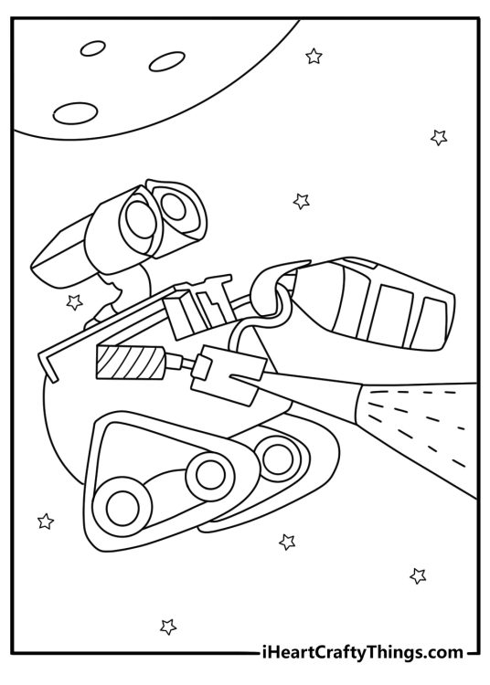 A fire extinguisher sends Wall E spinning through the air in this fun printable