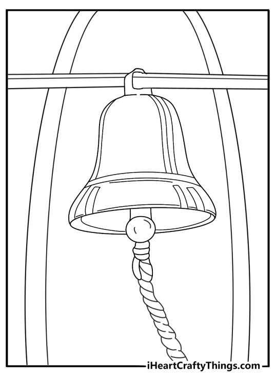 Bell rope hanging in the church vestibule easy coloring page for kids