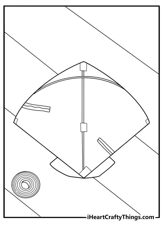 Broken kite frame with torn paper repair scene printable coloring sheet