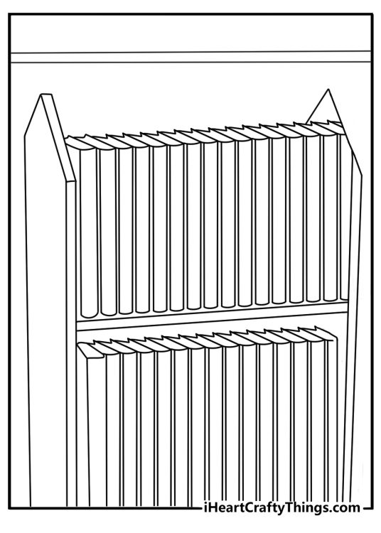 Church library shelves with hymnals and study books detailed coloring page