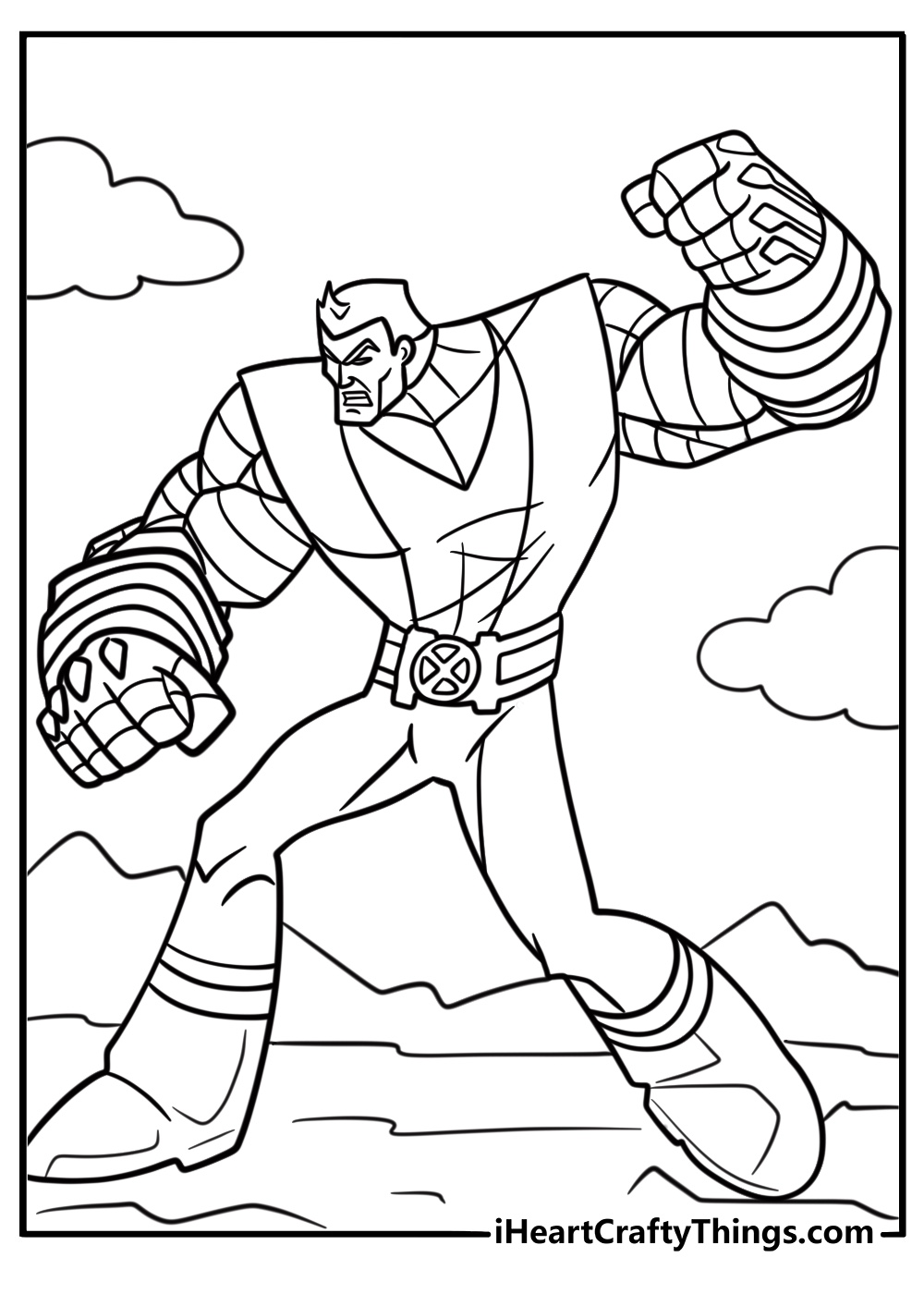 Colossus protecting the X Men team with metal armor coloring page