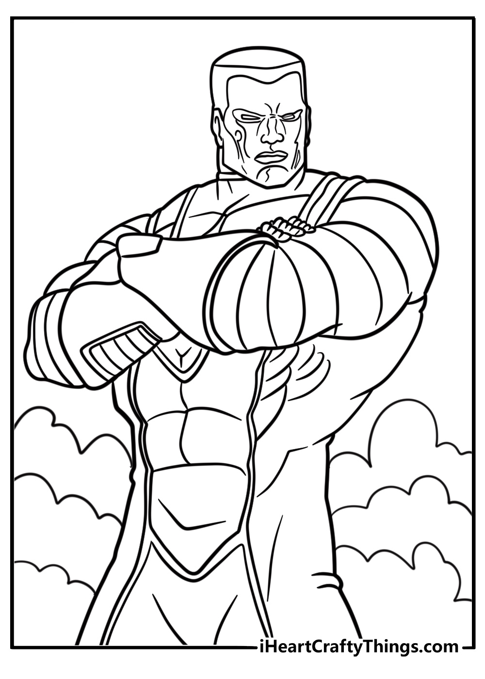 Colossus with metal skin flexing muscles free coloring page pdf