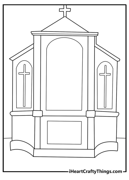Confessional booth with wood panel door simple church coloring printable