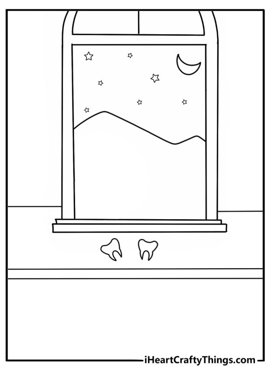 Detailed Tooth Fairy printable with a tooth palace and tiny windows