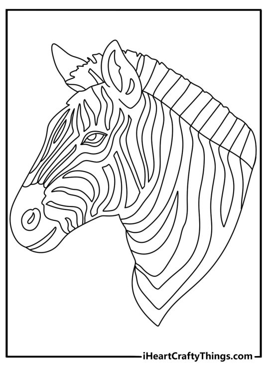 Detailed animal mandala printable with a zebra head and bold stripe designs