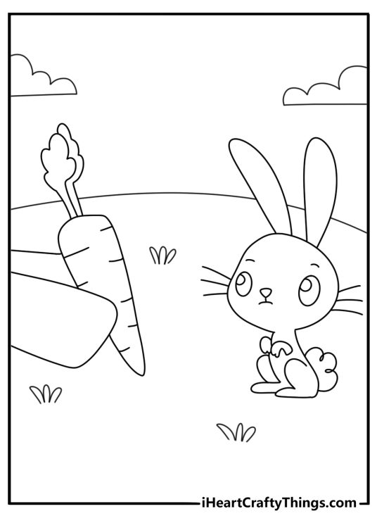 Easy Fluttershy coloring page with Fluttershy giving carrots to rabbits