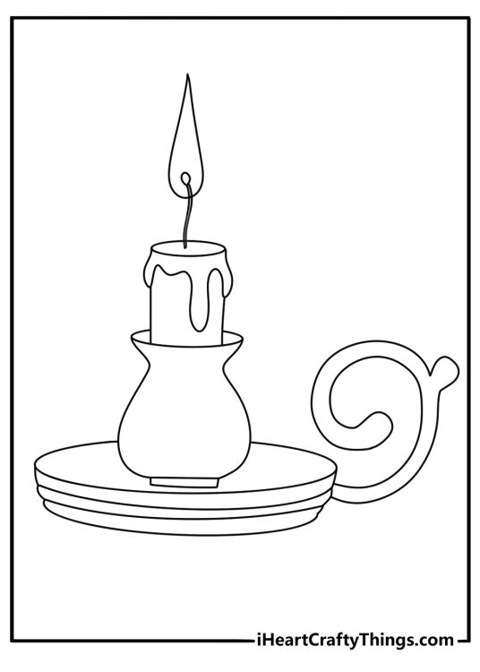 Easy vintage coloring page with a candle holder and wax drips