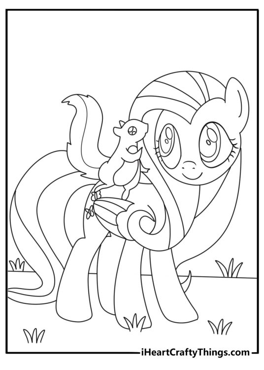 Fluttershy coloring sheet with Fluttershy caring for a sick squirrel