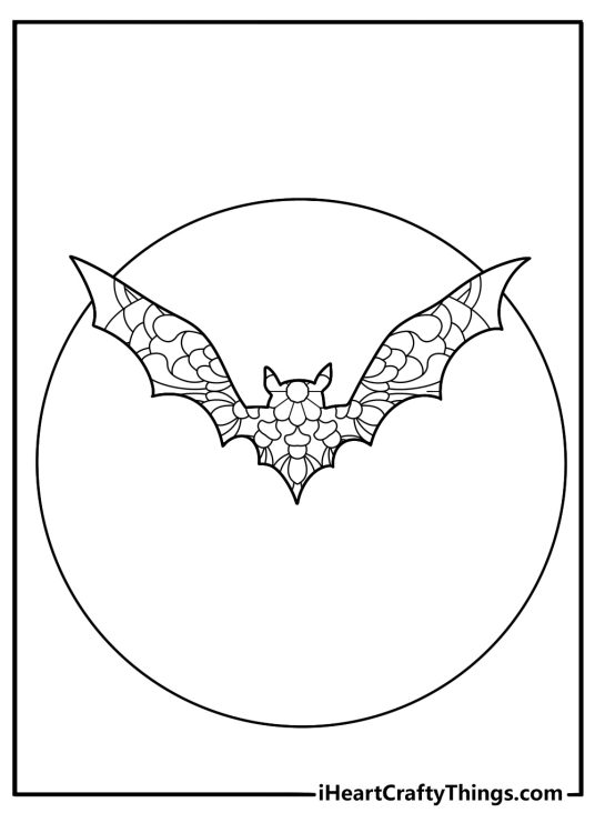 Free Animal mandala coloring pages coloring page with a bat in moon shapes