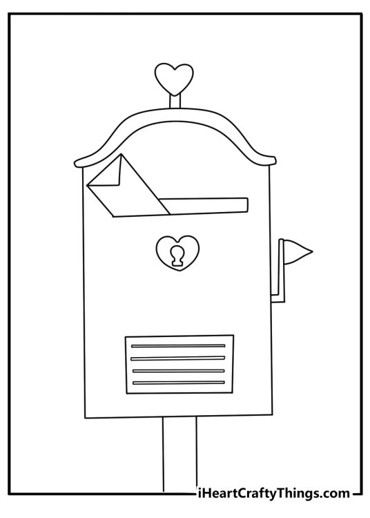 Free printable coloring page of a classic mailbox with letters