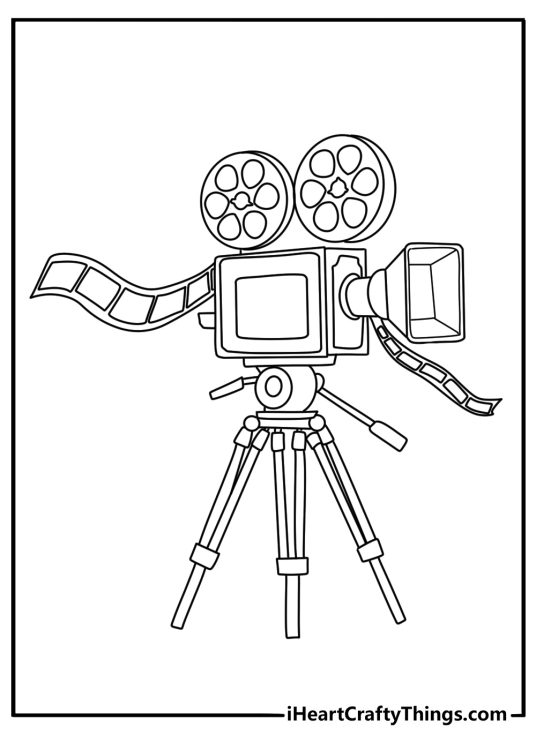 Free vintage printable of a classic film camera and movie reel