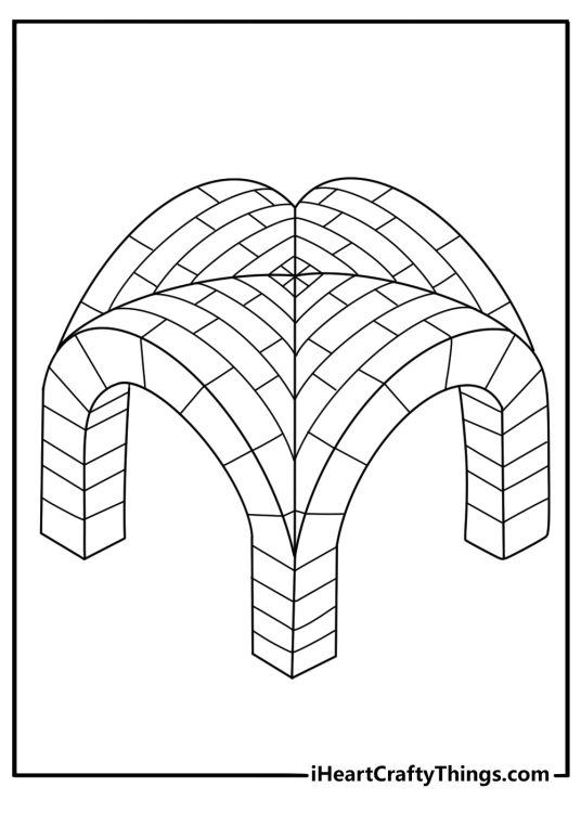 Gothic arches and ribbed vault inside cathedral detailed coloring printable pdf