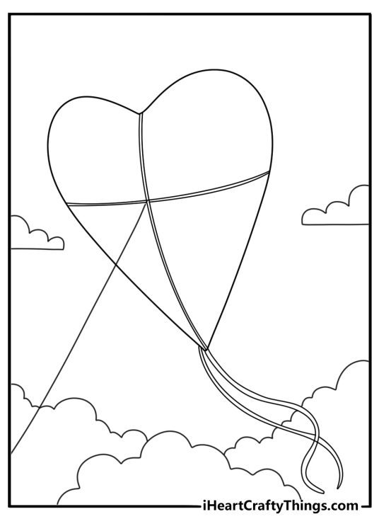 Heart shaped kite with short tail cute kite coloring page