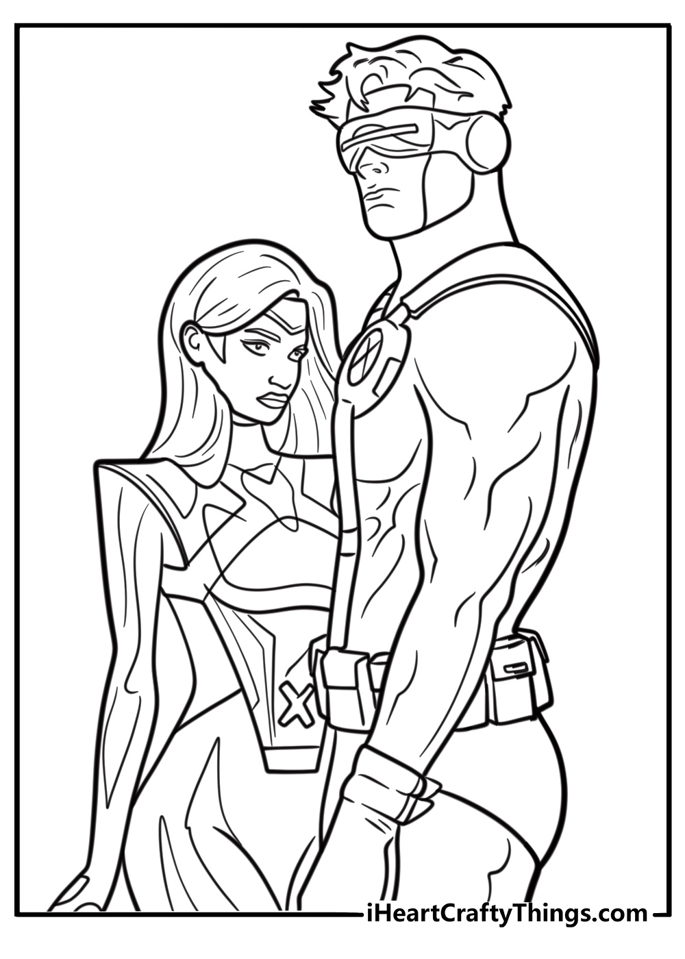 Jean Grey and Cyclops standing together free coloring page pdf