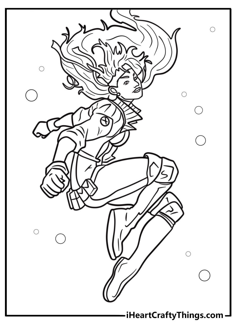 Jean Grey with Phoenix aura detailed x men coloring sheet