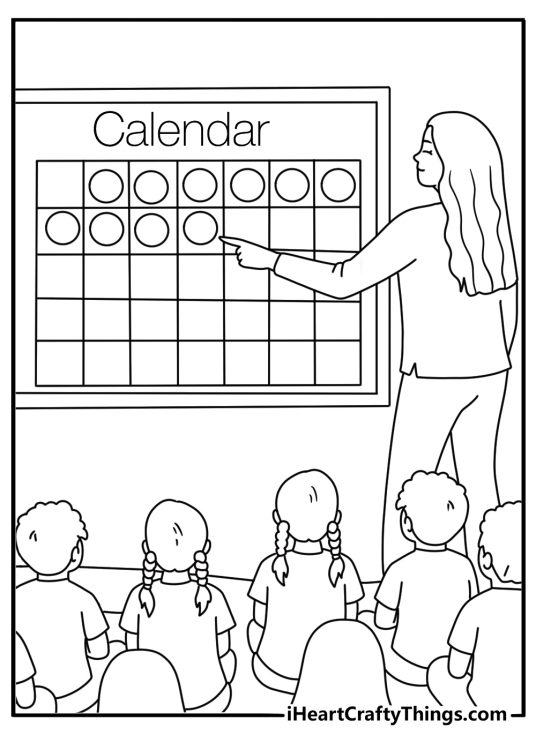 Kids can color a teacher leading morning calendar time
