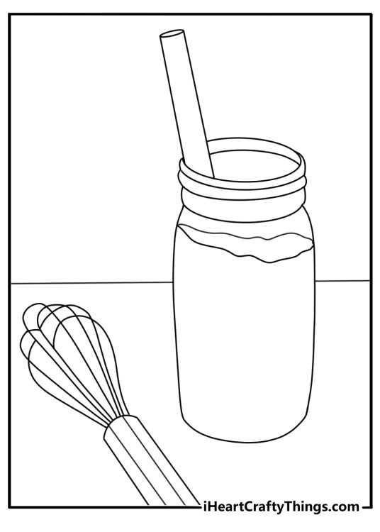 Milk jug cocoa powder and whisk step by step coloring page
