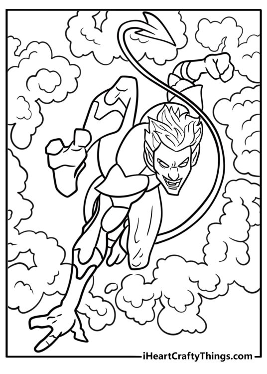 Nightcrawler crouching and ready to teleport coloring page