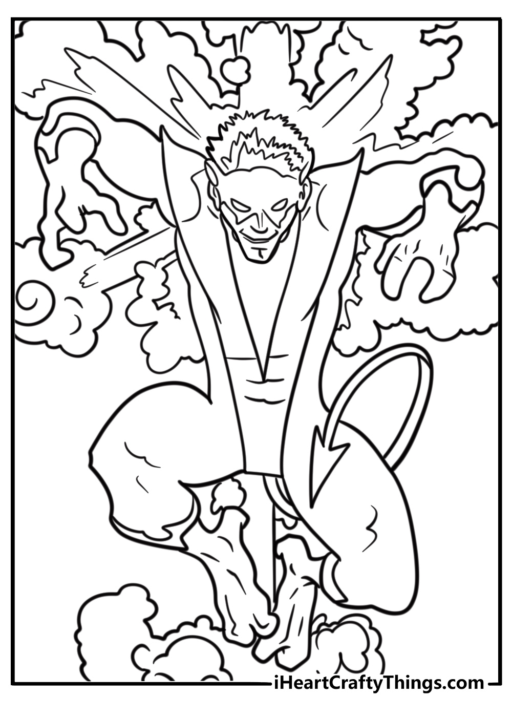 Nightcrawler teleporting with blue smoke coloring page for kids